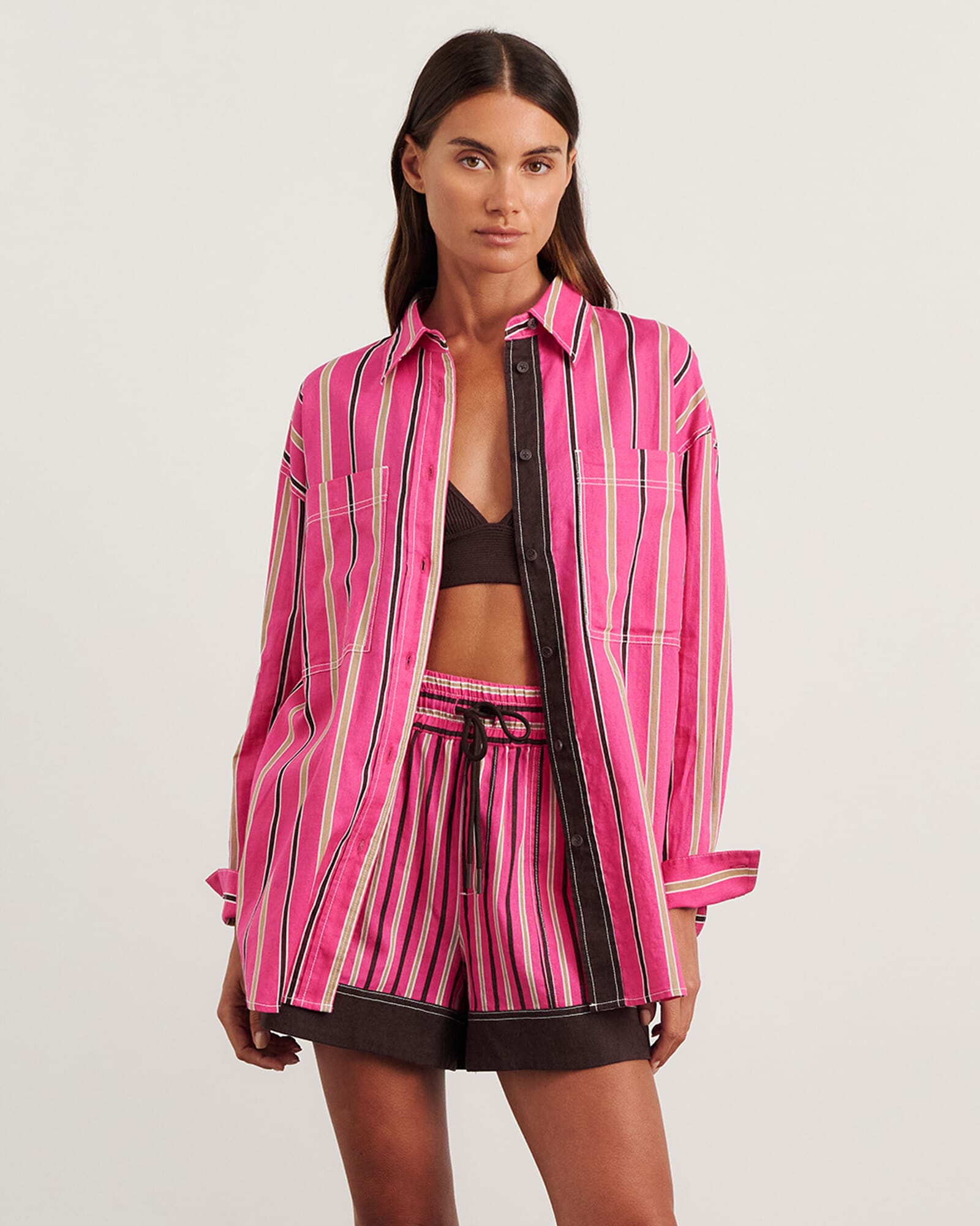 JAG winona stripe shirt pinkmulti