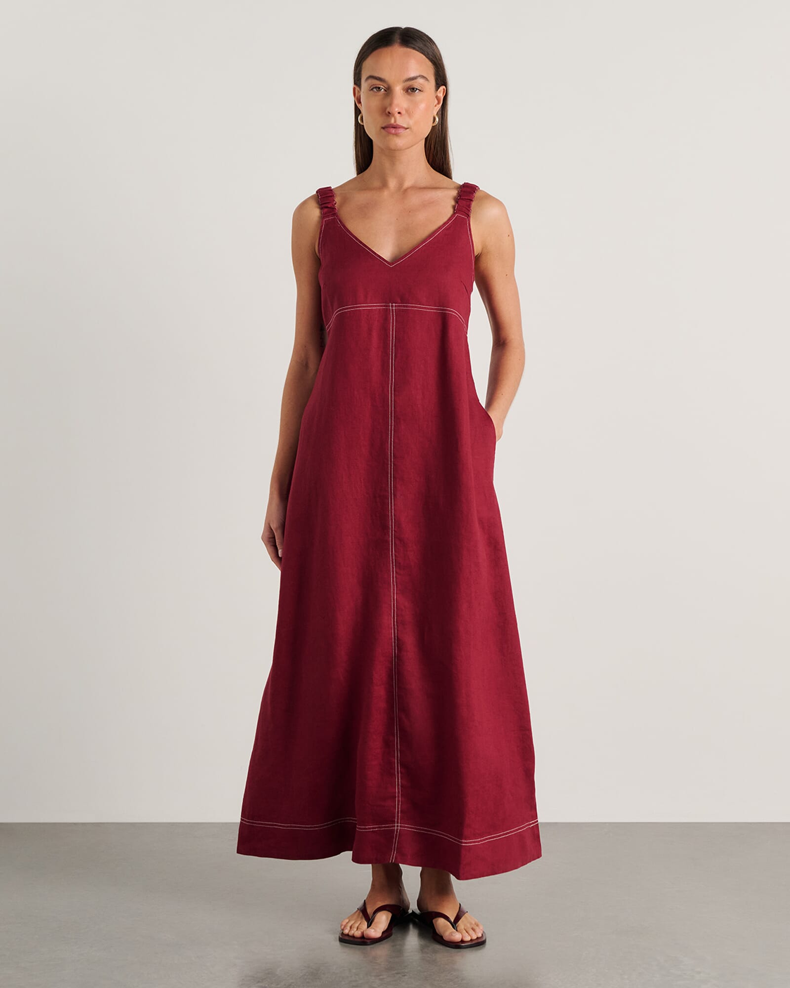 JAG sara linen midi dress burgundy