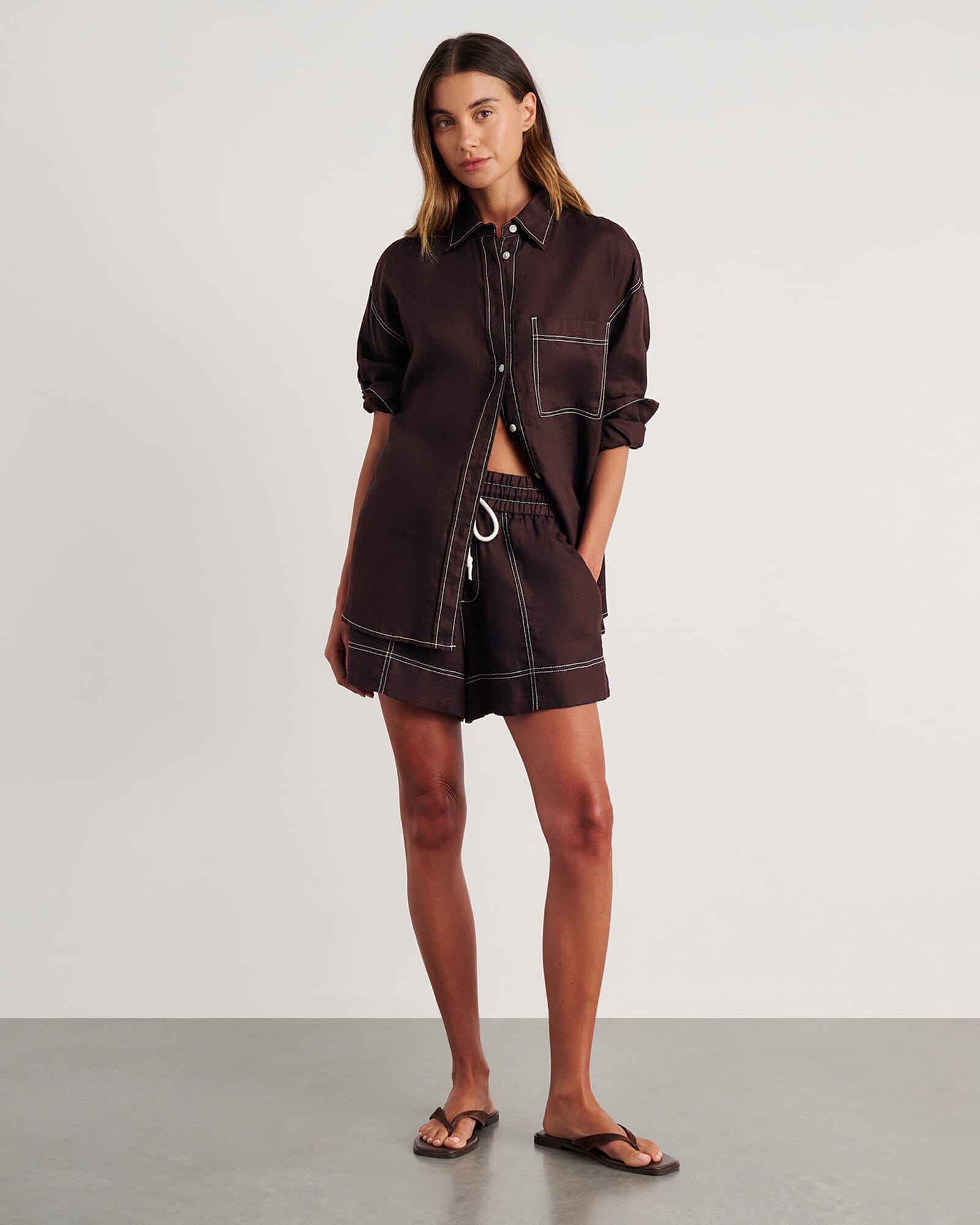 JAG gigi linen relaxed shirt darkchocolate