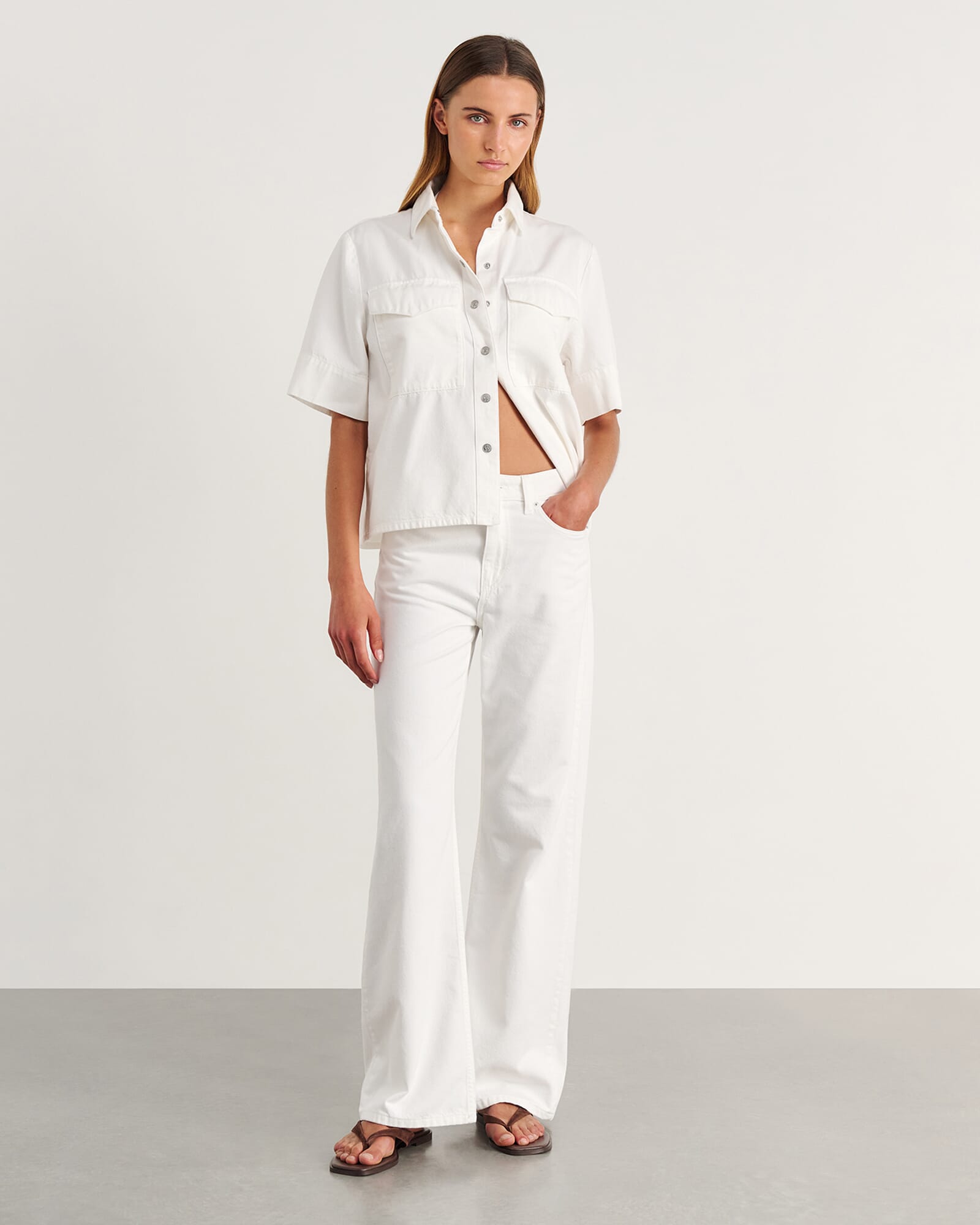 JAG carrie denim short sleeve shirt white