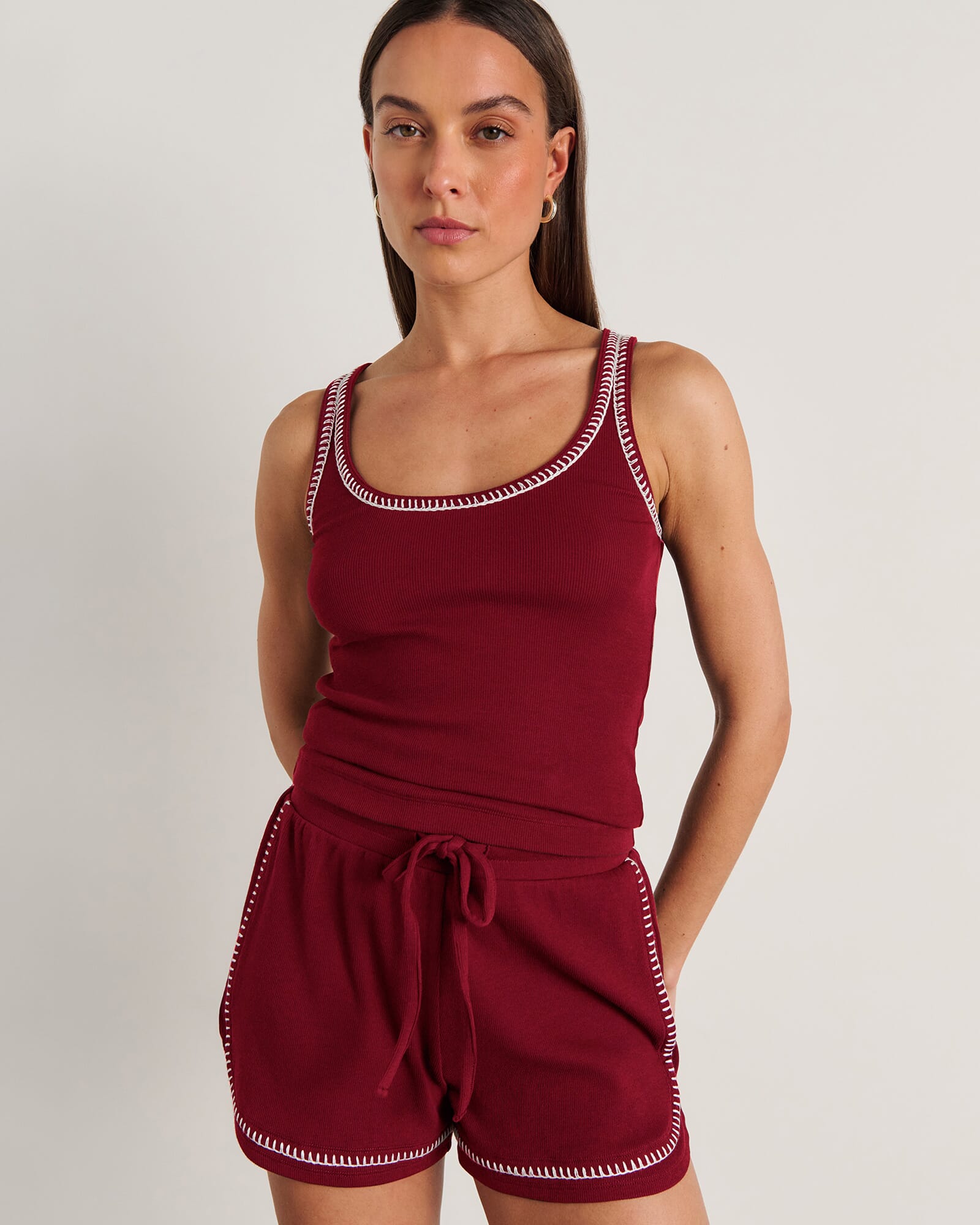 JAG celina blanket stitch tank burgundy