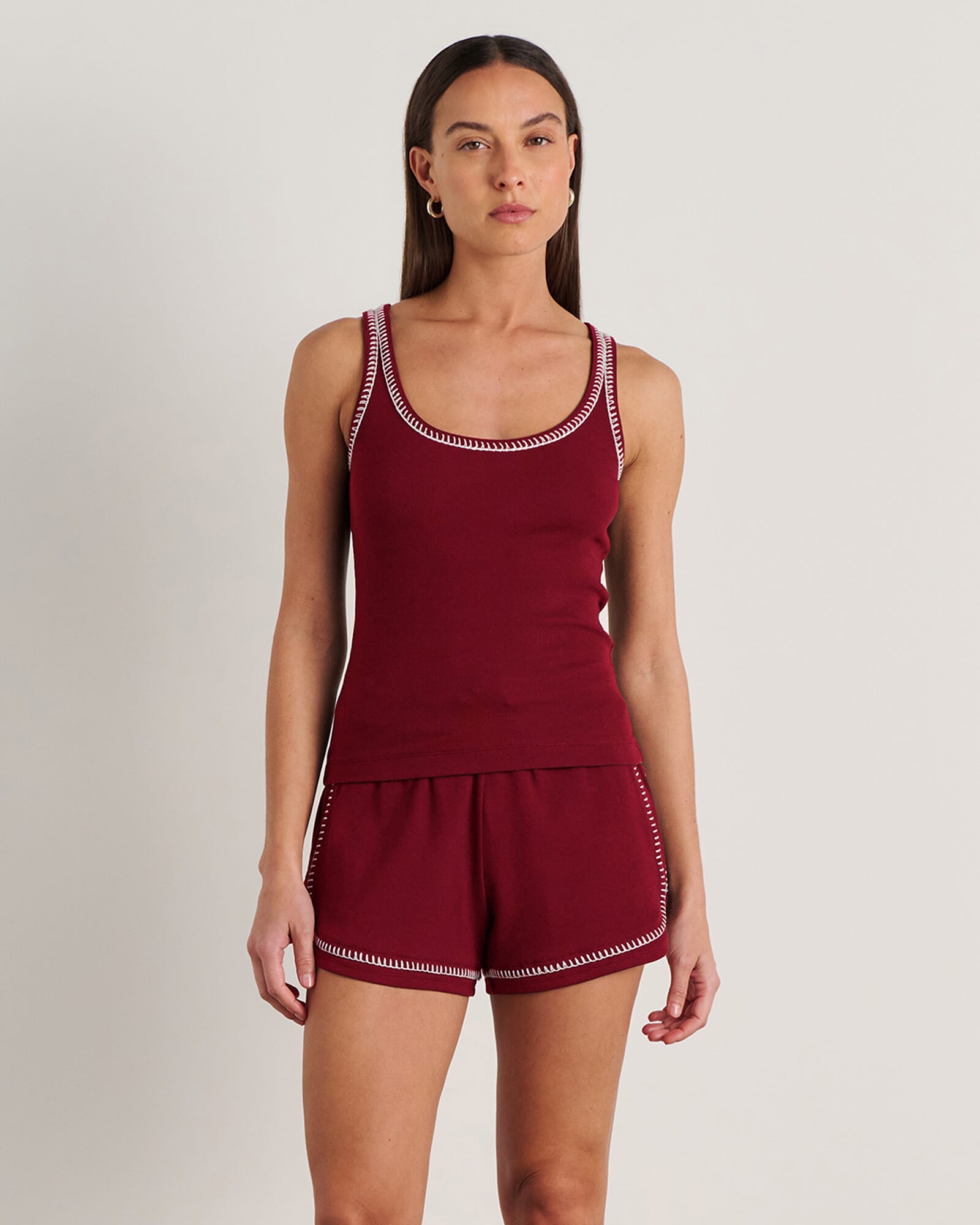 JAG celina blanket stitch tank burgundy