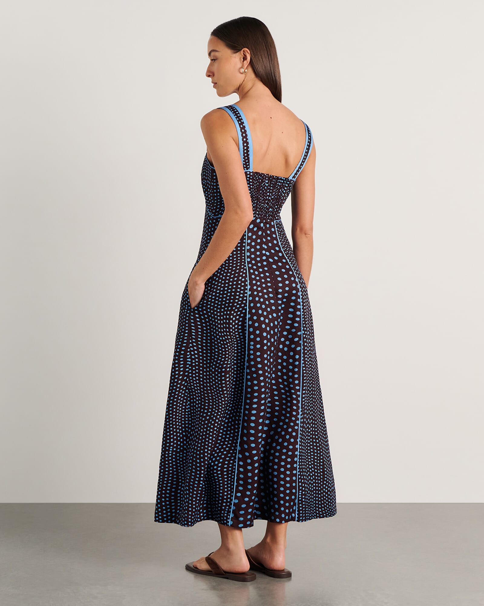 JAG ania spot midi dress brownmulti