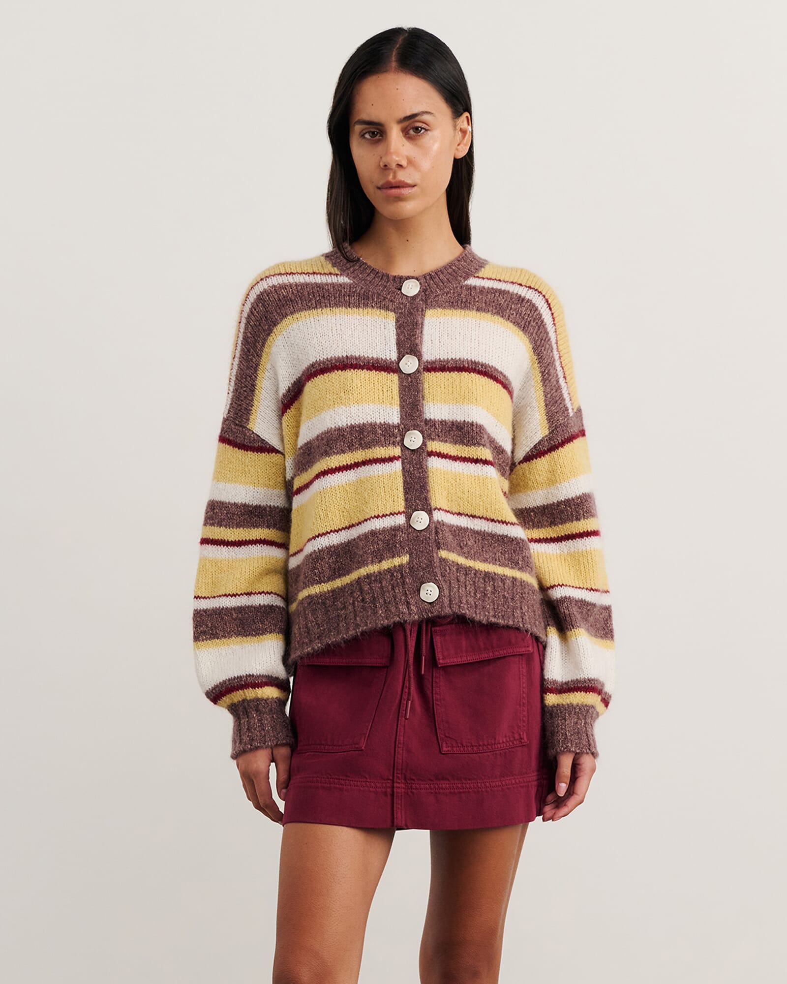 JAG lily fluffy knit cardigan yellowmulti