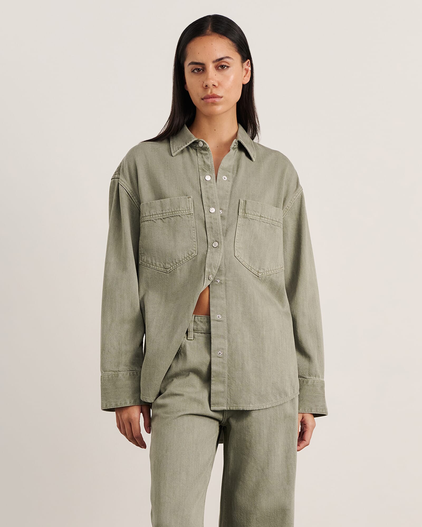 JAG loe denim shacket sage