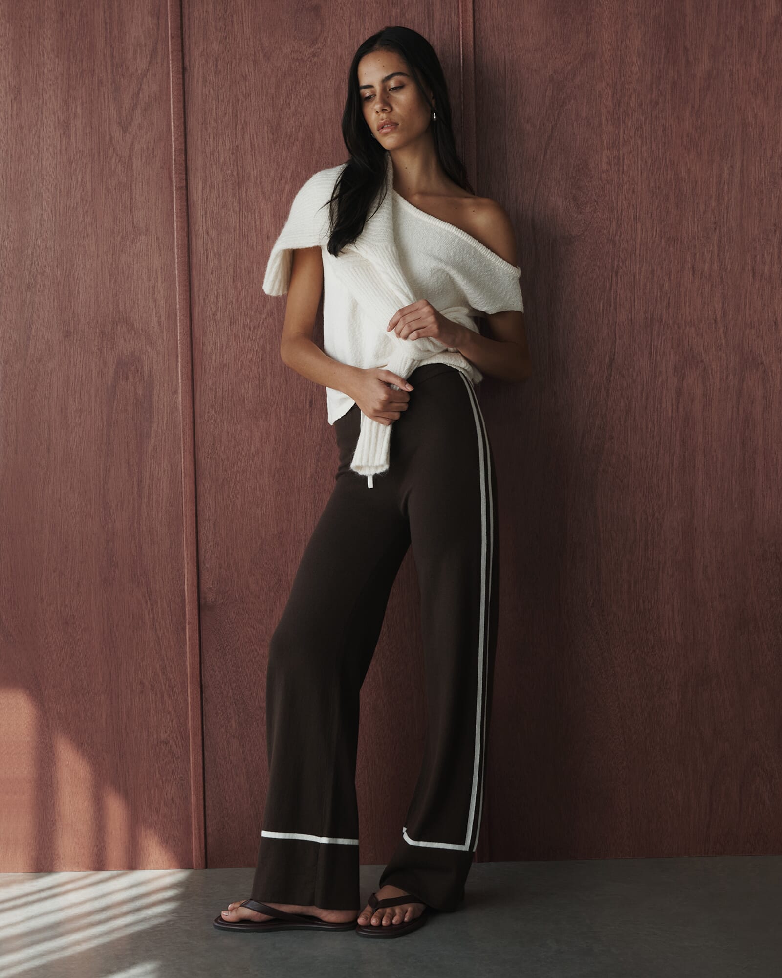 JAG orla contrast knit pant darkchocolate