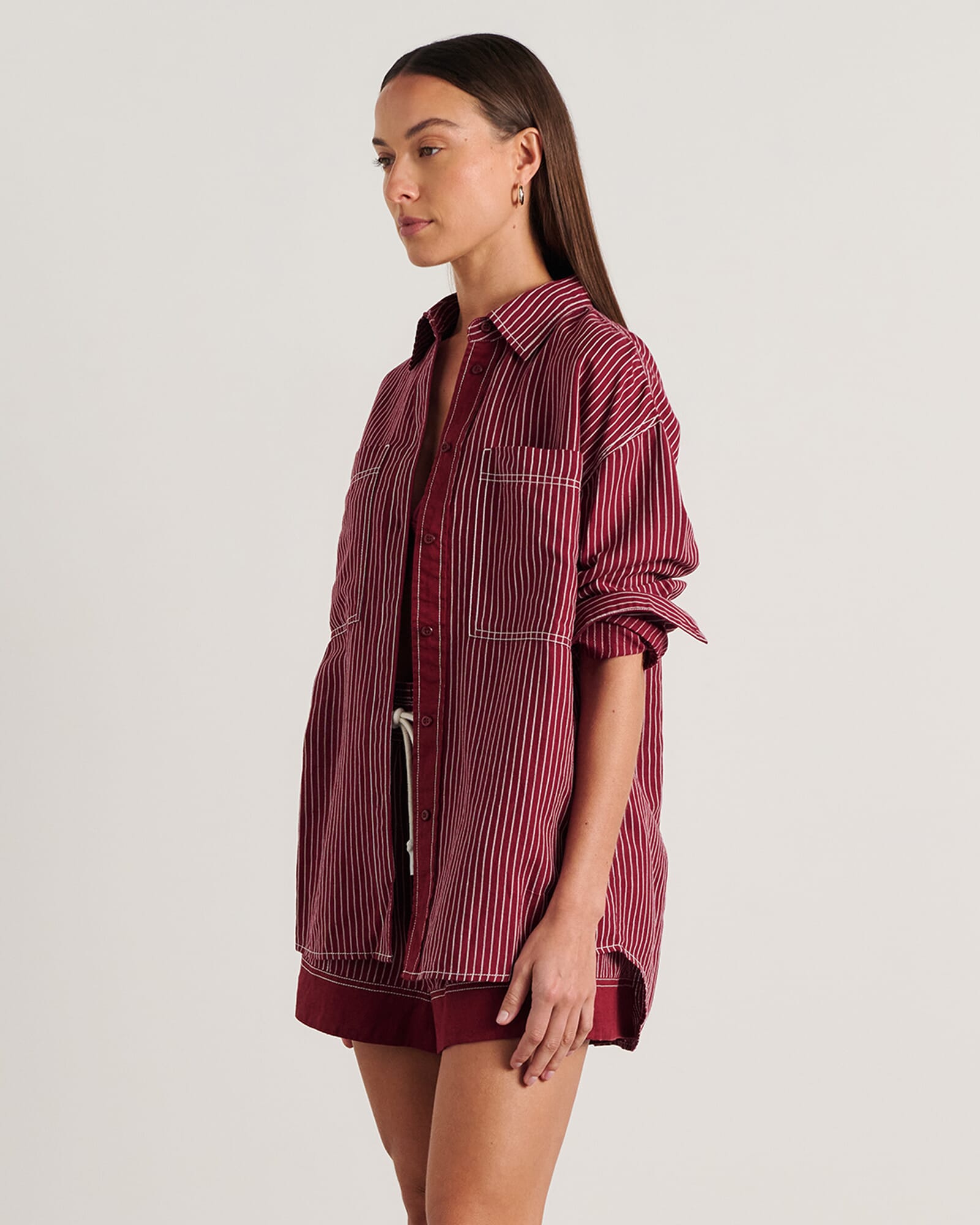 JAG winona stripe shirt ivoryburgundy