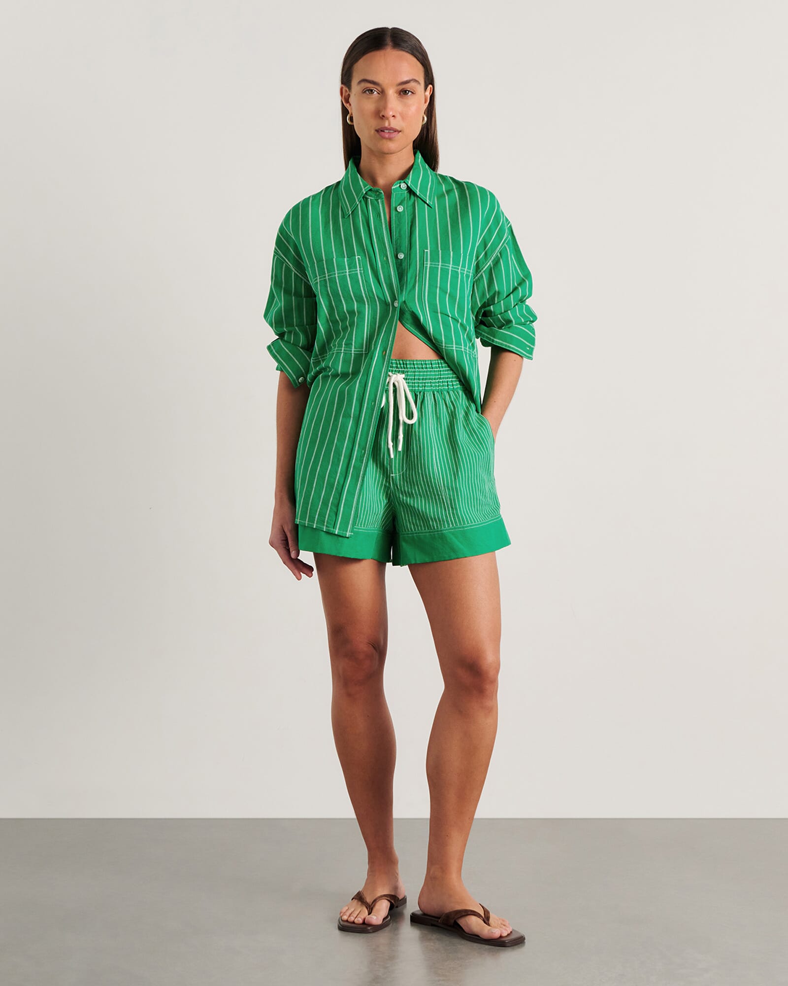 JAG winona stripe shirt greenmulti