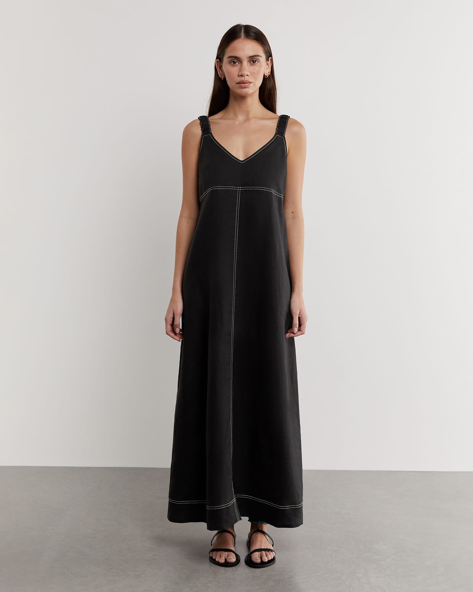 JAG sara linen midi dress black