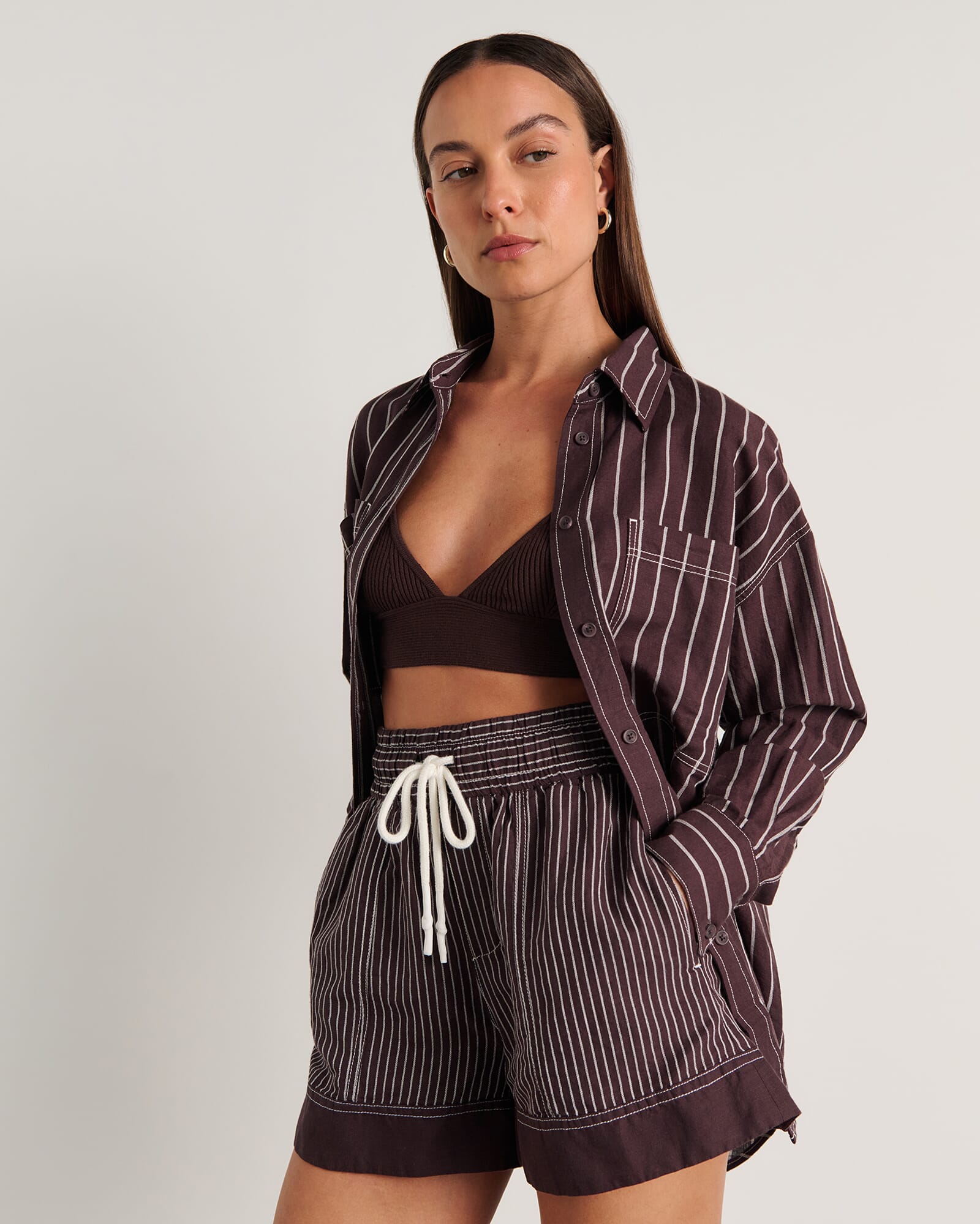 JAG gigi stripe pull on short brownmulti