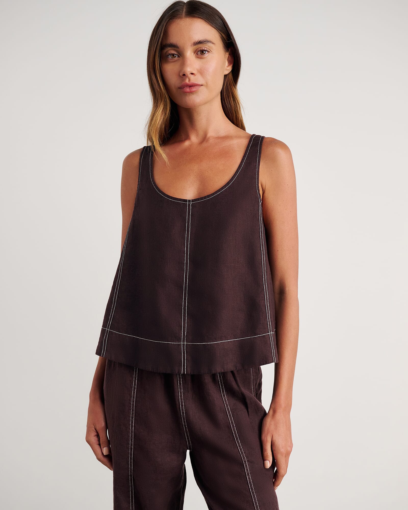 JAG sabine linen scoop cami darkchocolate