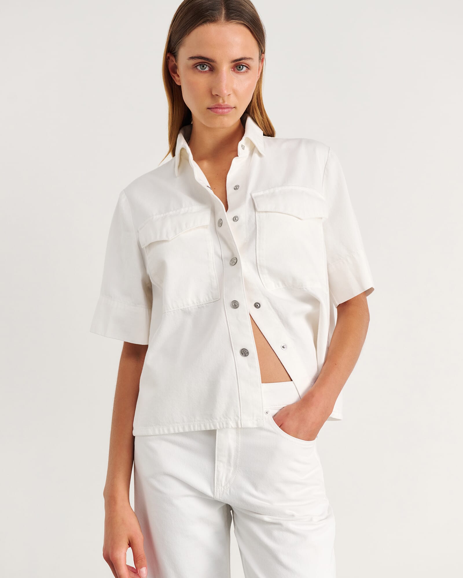 JAG carrie denim short sleeve shirt white