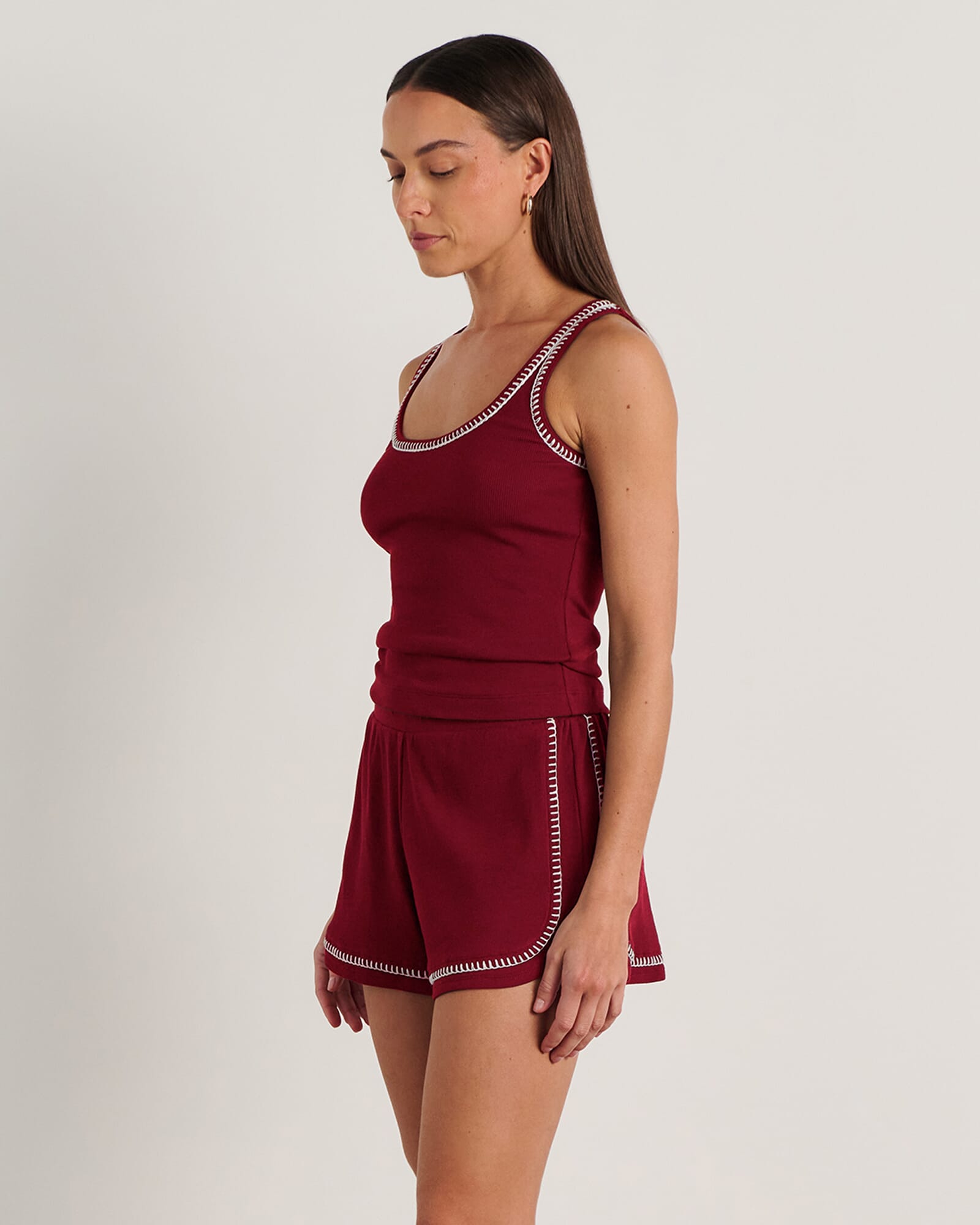 JAG celina blanket stitch tank burgundy