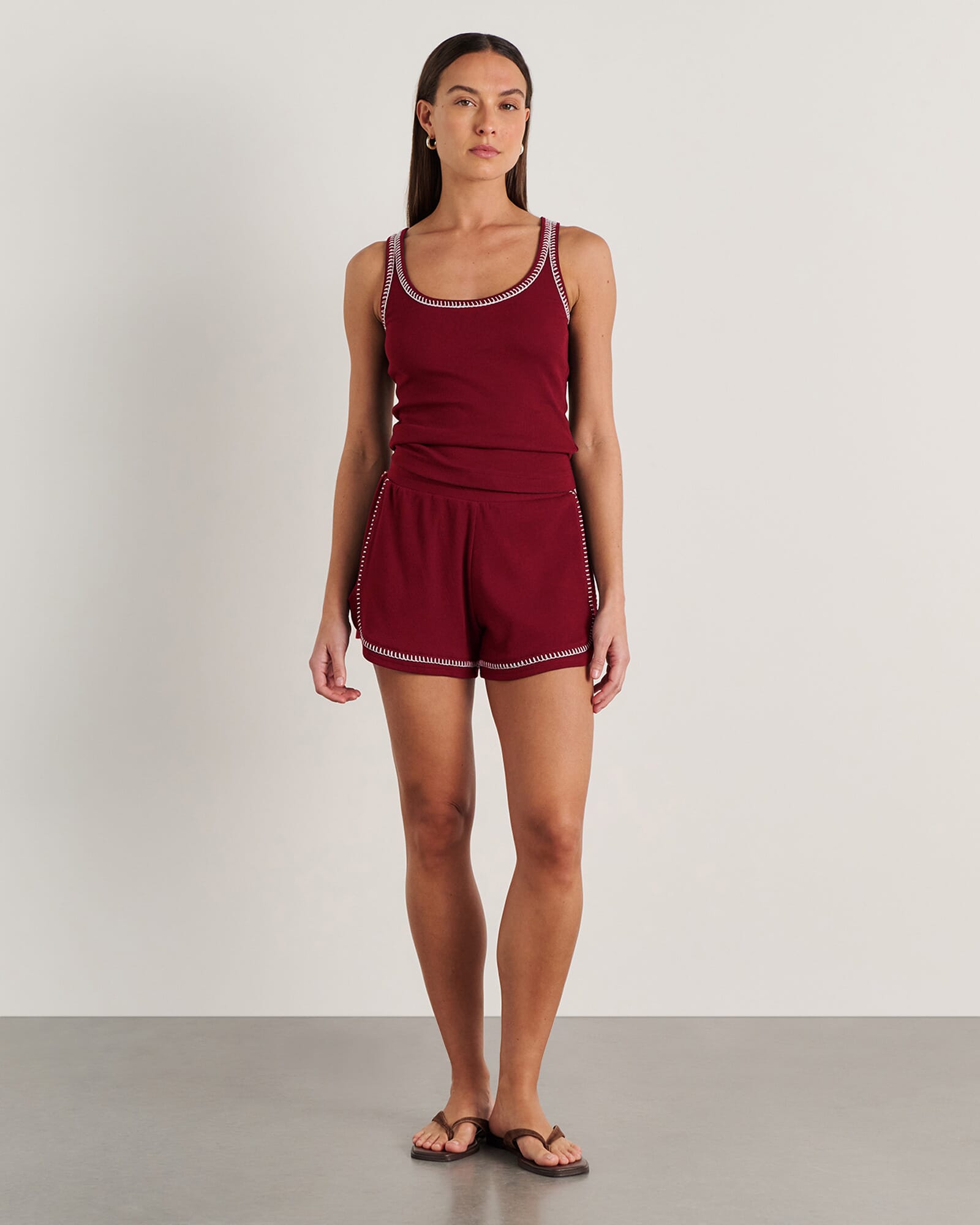 JAG celina blanket stitch tank burgundy