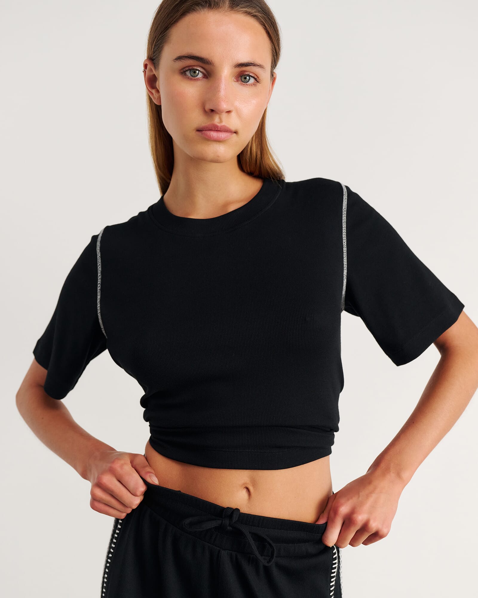 JAG celina blanket stitch tee black