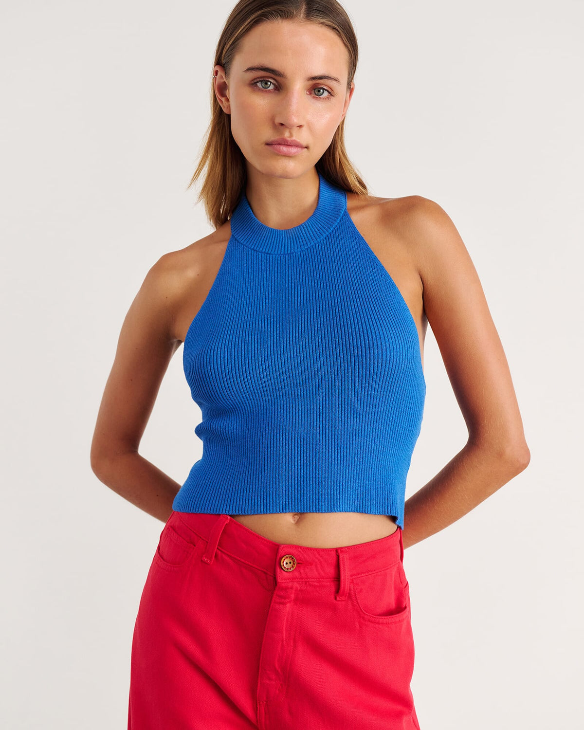 JAG nfw knit halter top oceanblue