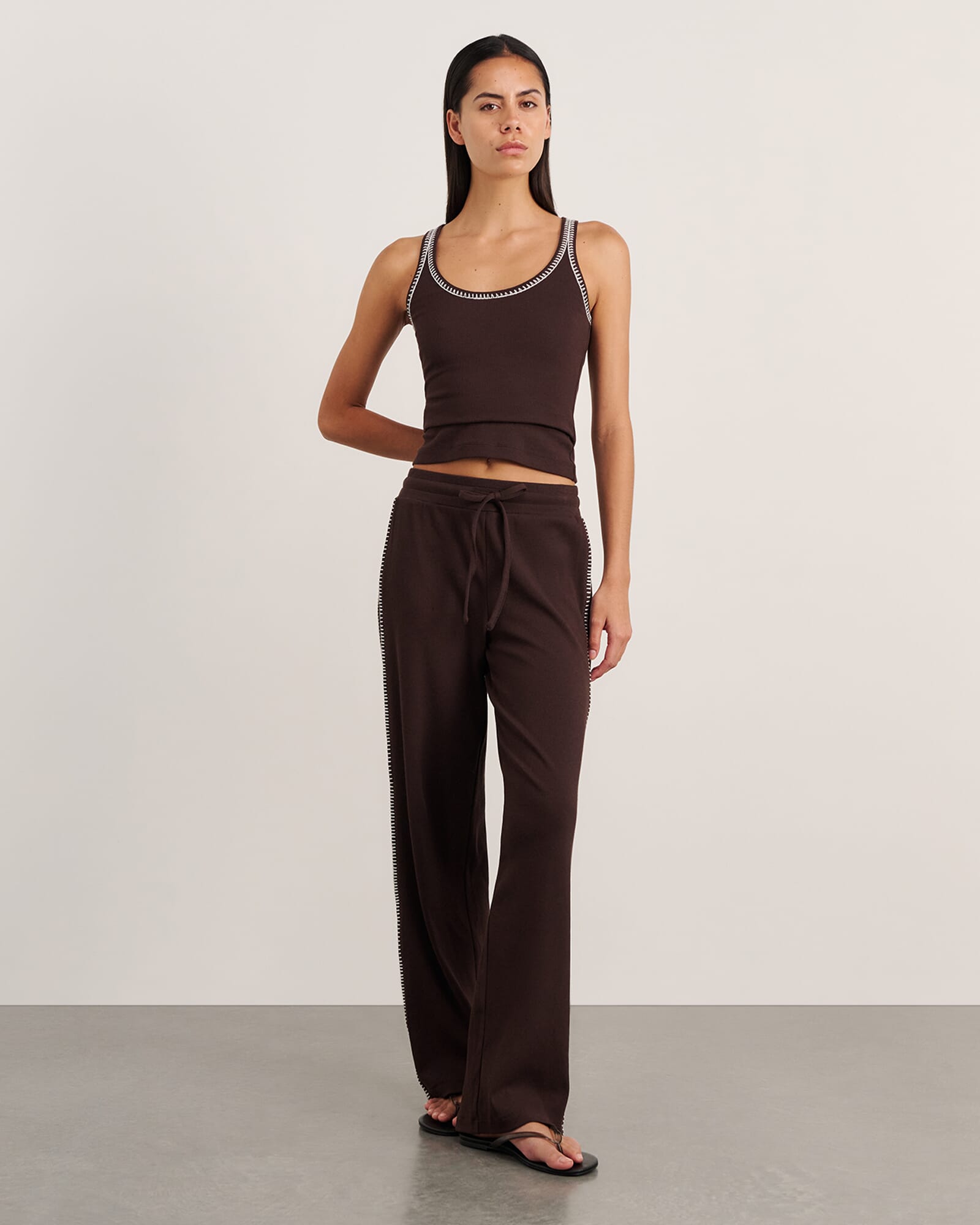 JAG celina blanket stitch pant darkchocolate