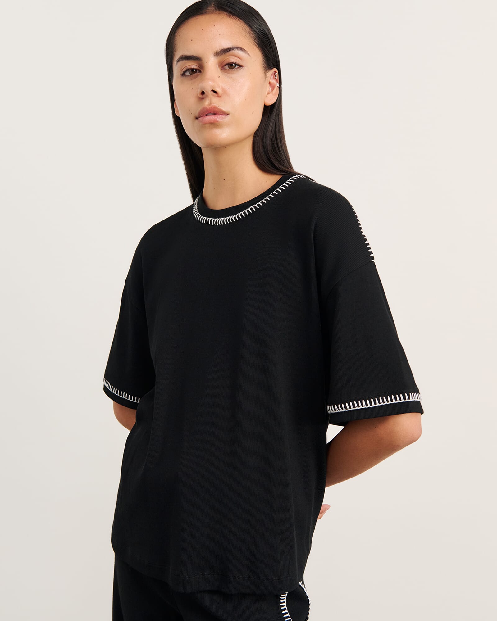 JAG celina blanket stitch tee black