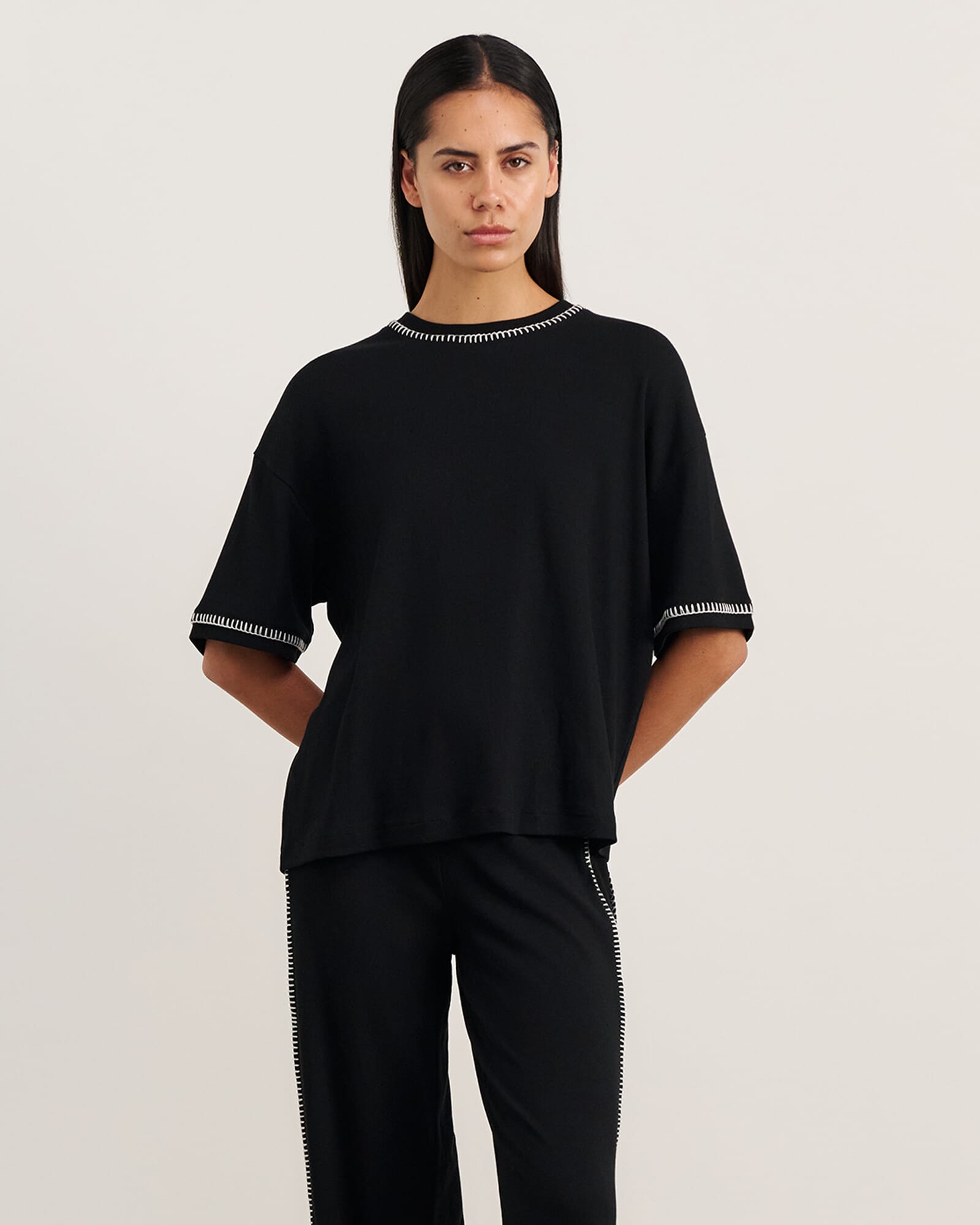 JAG celina blanket stitch tee black