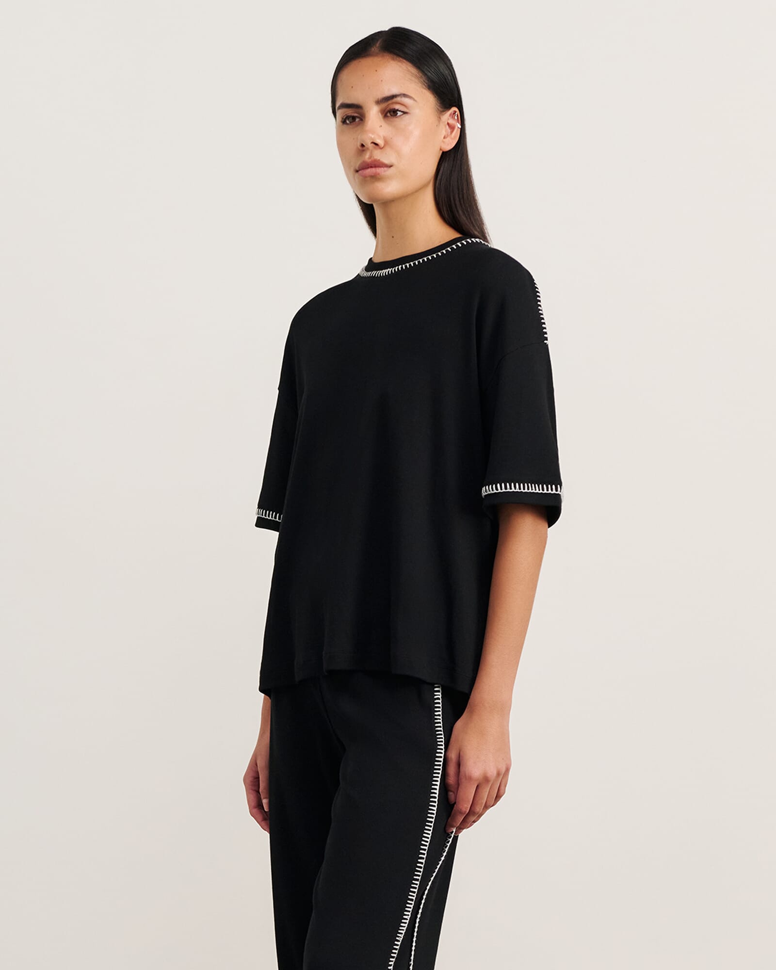 JAG celina blanket stitch tee black