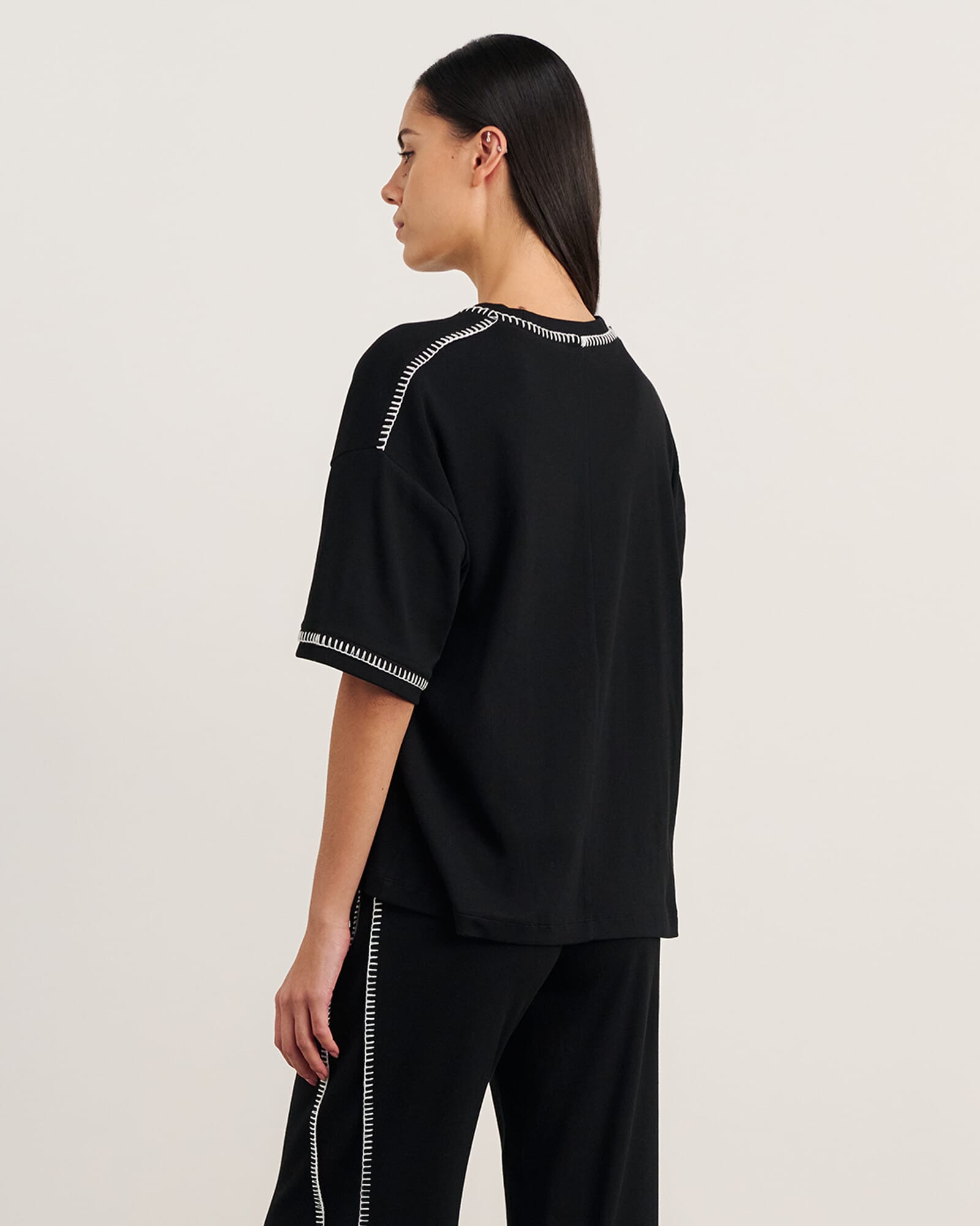 JAG celina blanket stitch tee black