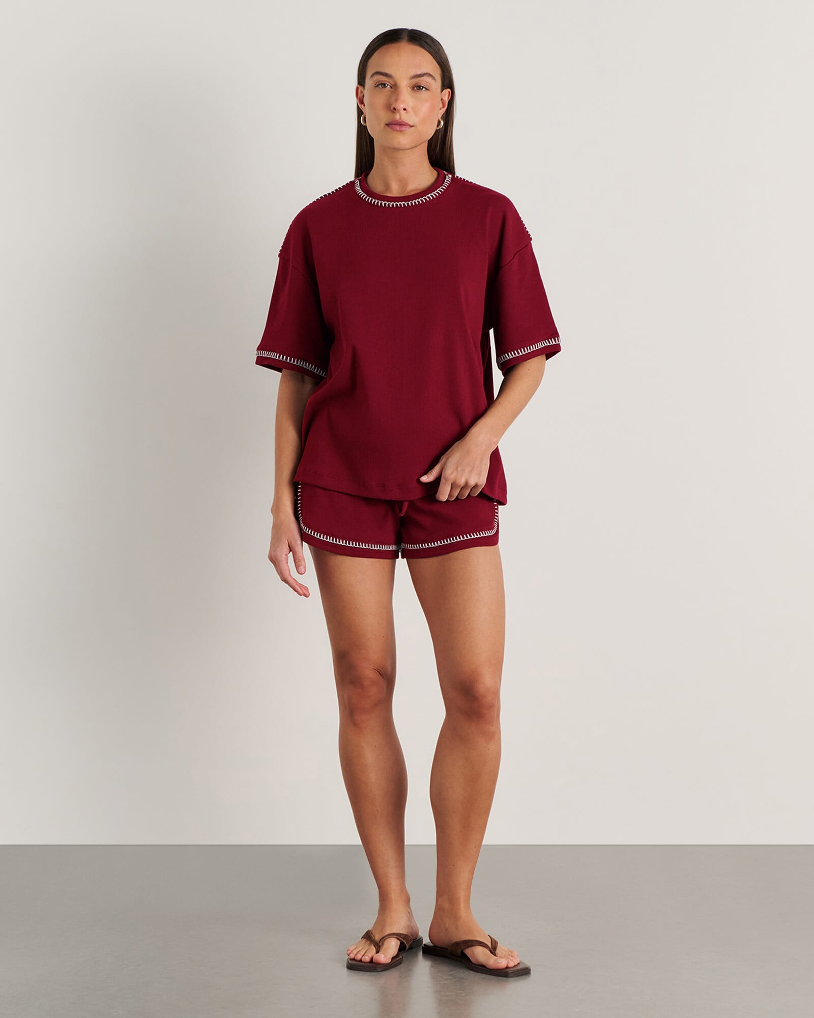 JAG celina blanket stitch tee burgundy