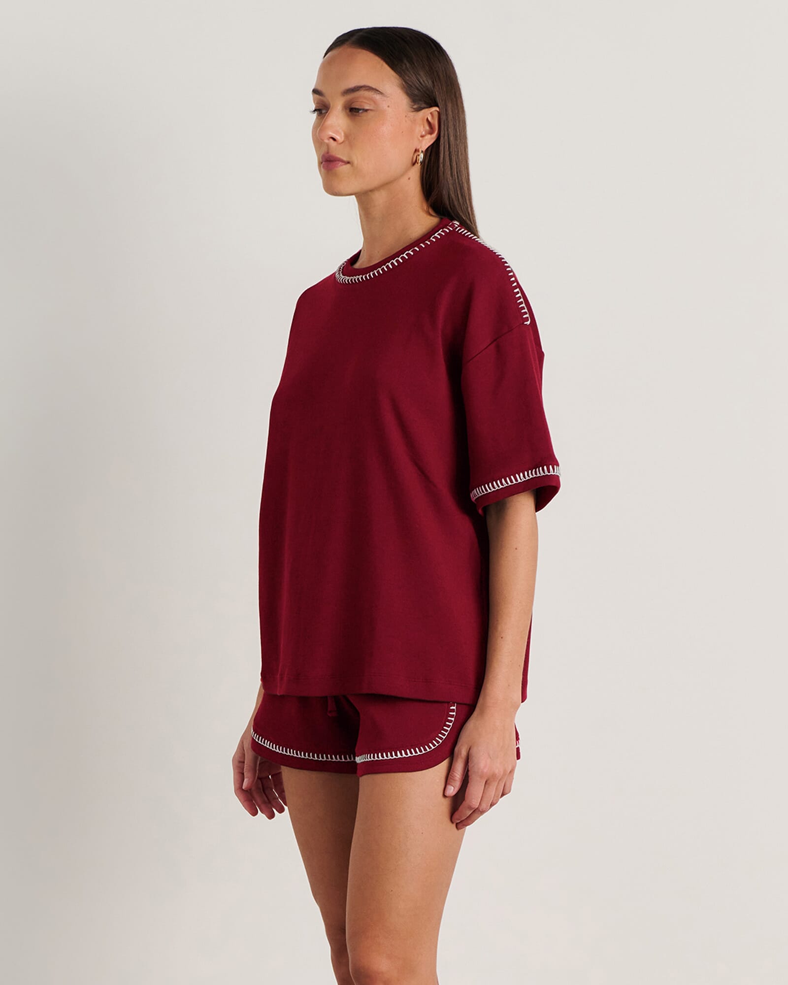 JAG celina blanket stitch tee burgundy