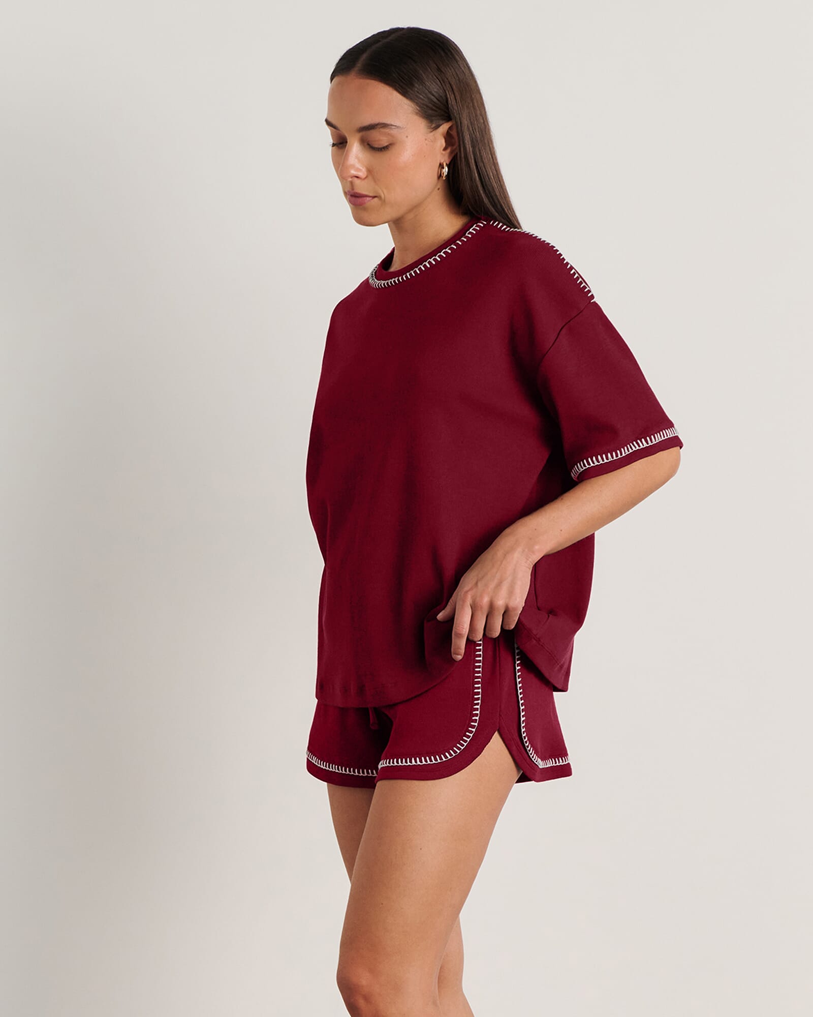 JAG celina blanket stitch tee burgundy