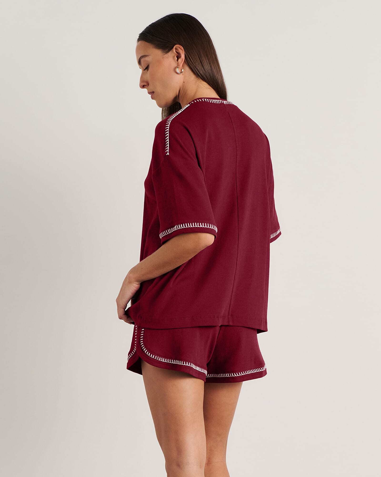 JAG celina blanket stitch tee burgundy