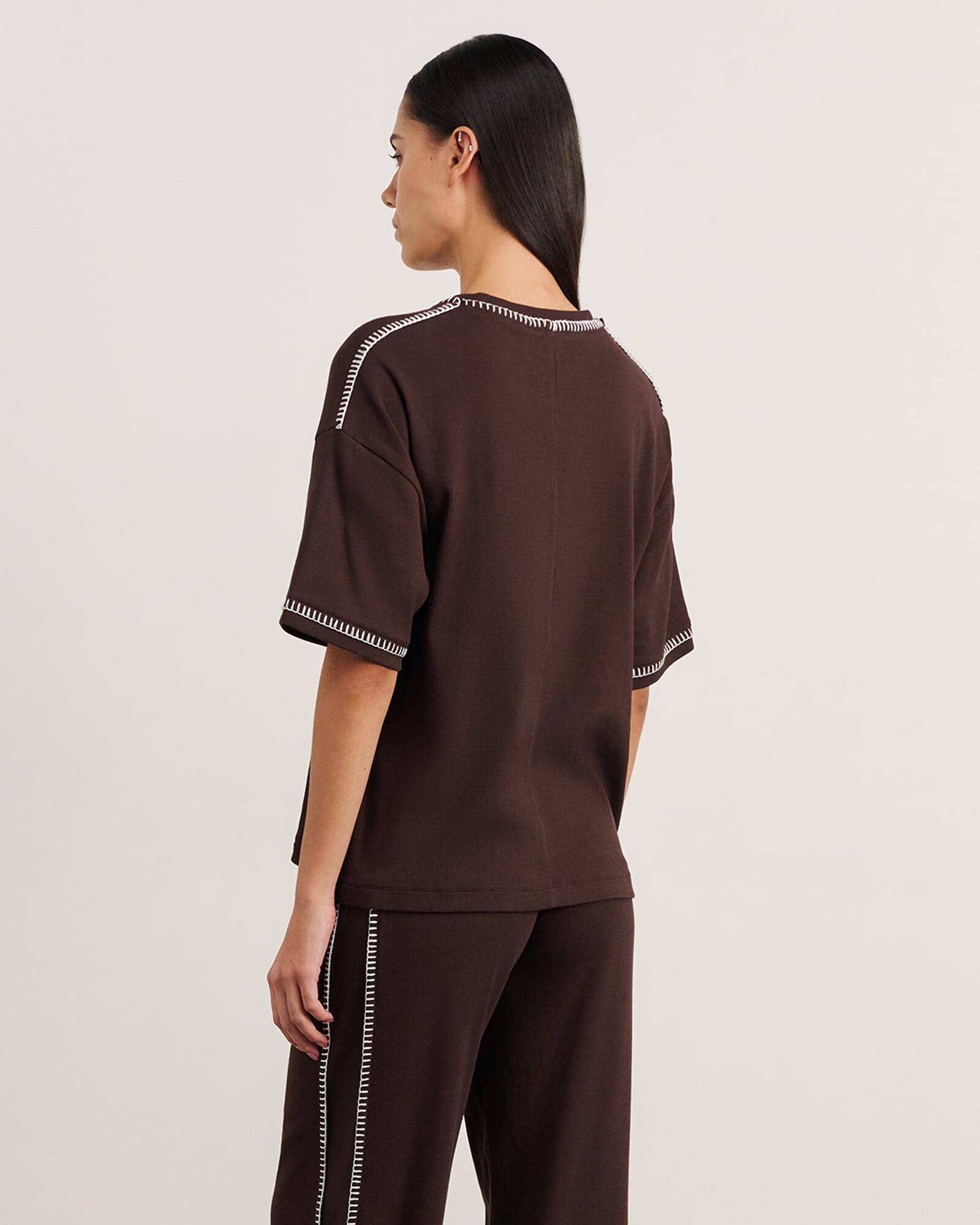 JAG celina blanket stitch tee darkchocolate