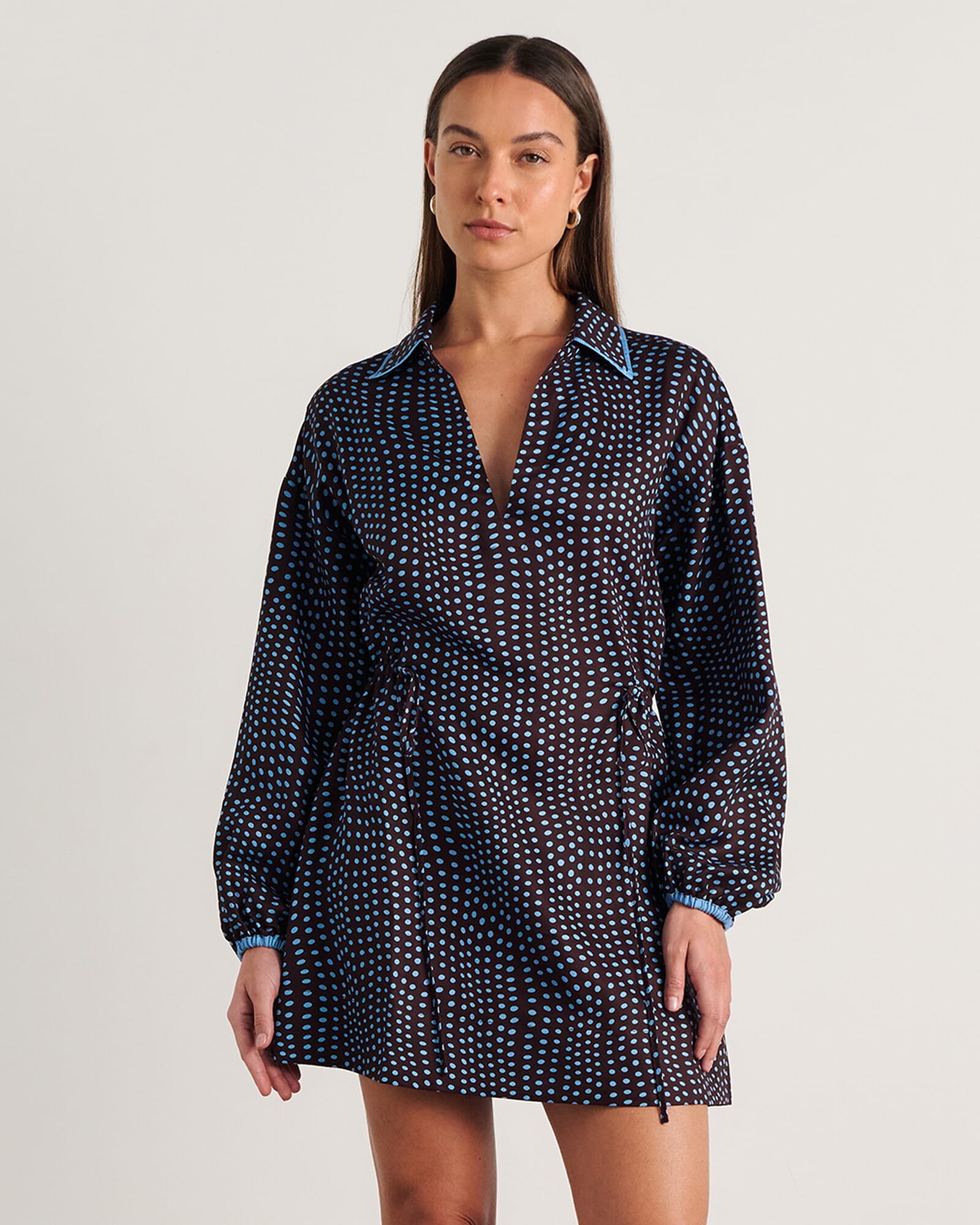 JAG ania spot long sleeve dress brownmulti