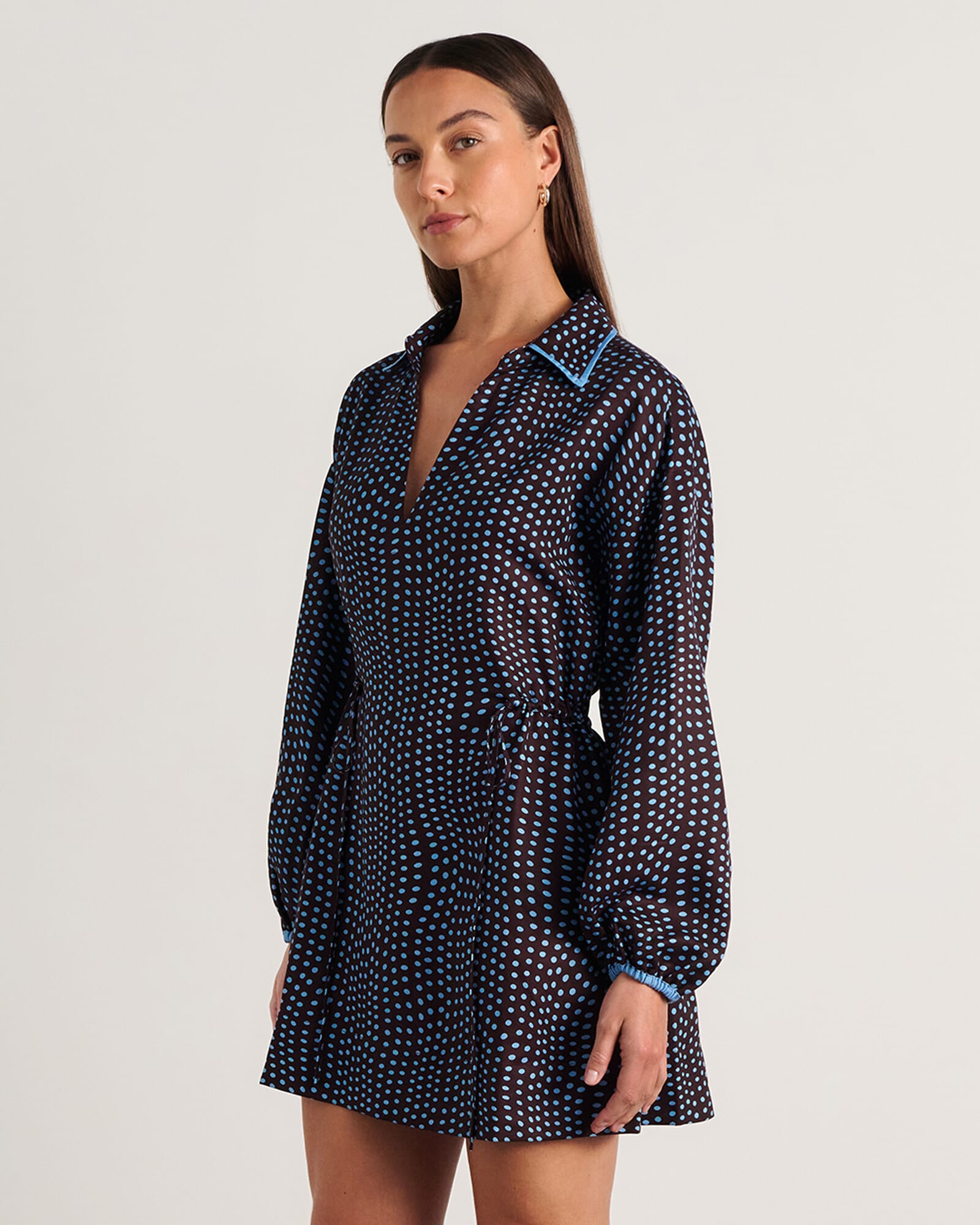JAG ania spot long sleeve dress brownmulti