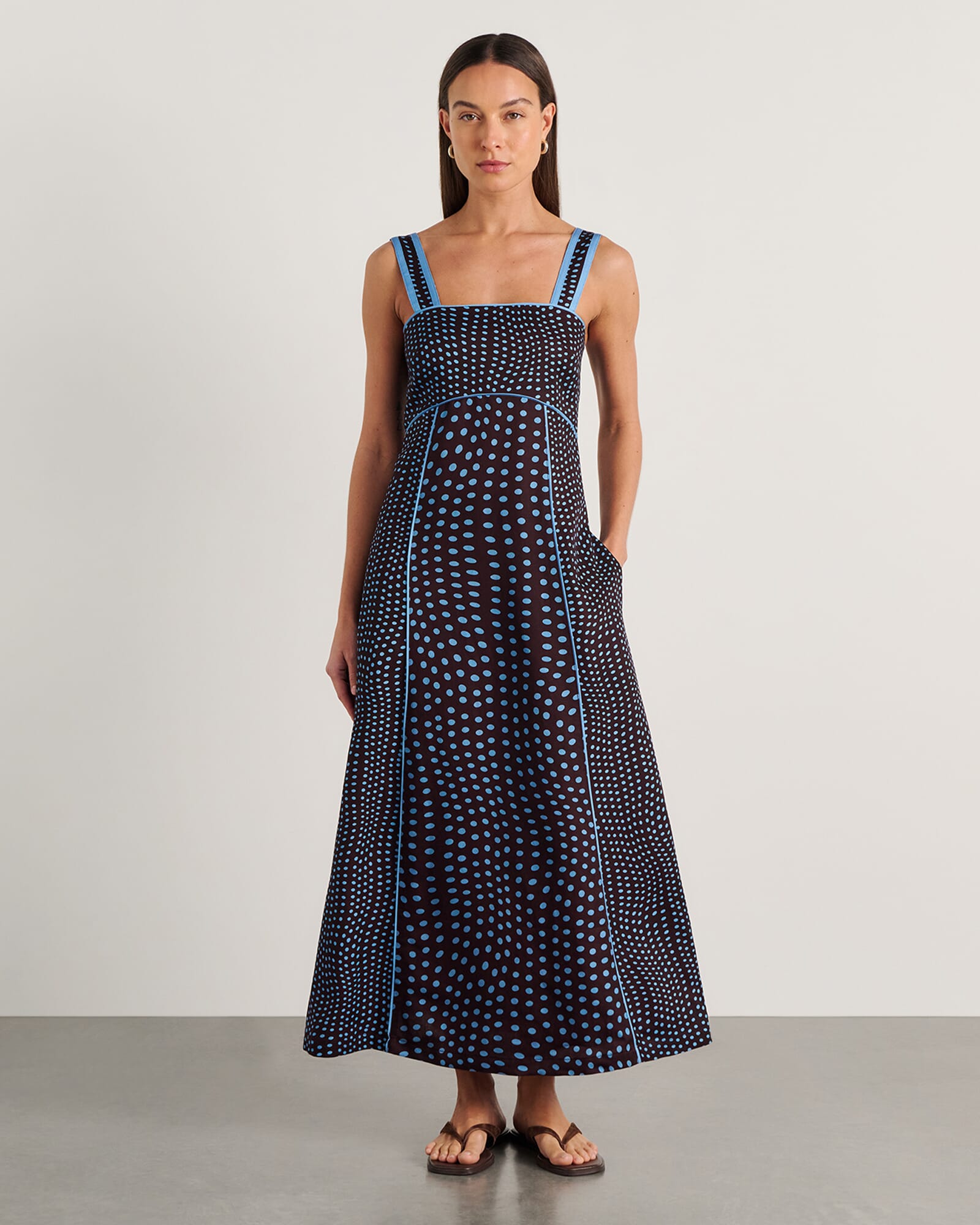 JAG ania spot midi dress brownmulti