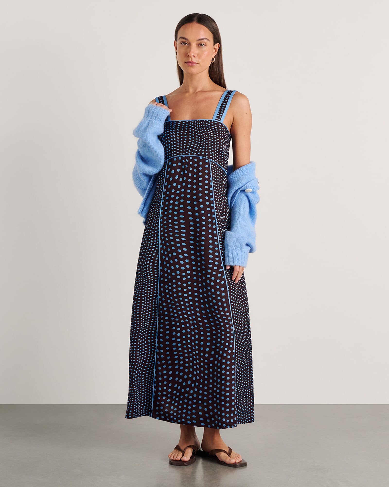 JAG ania spot midi dress brownmulti