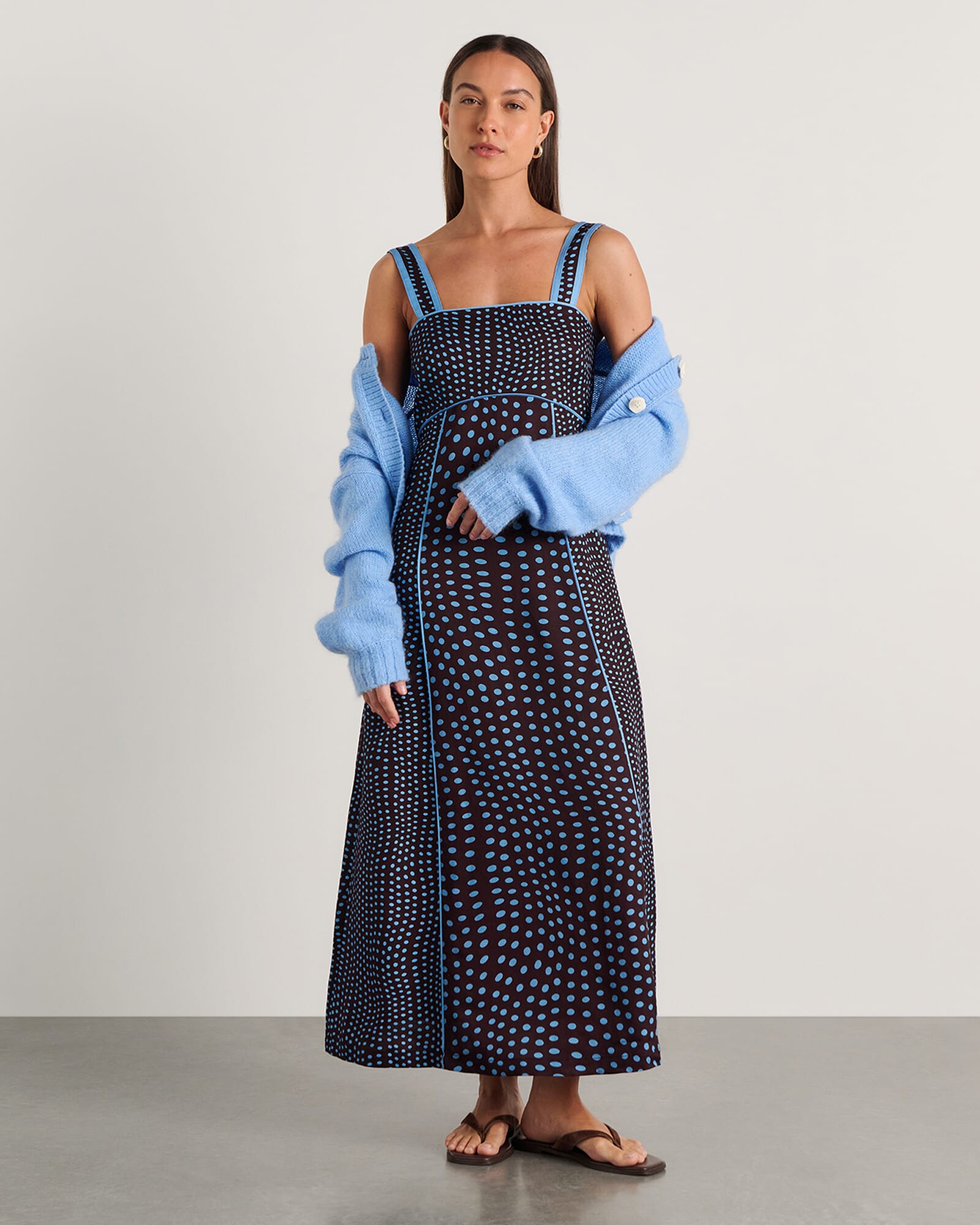 JAG ania spot midi dress brownmulti