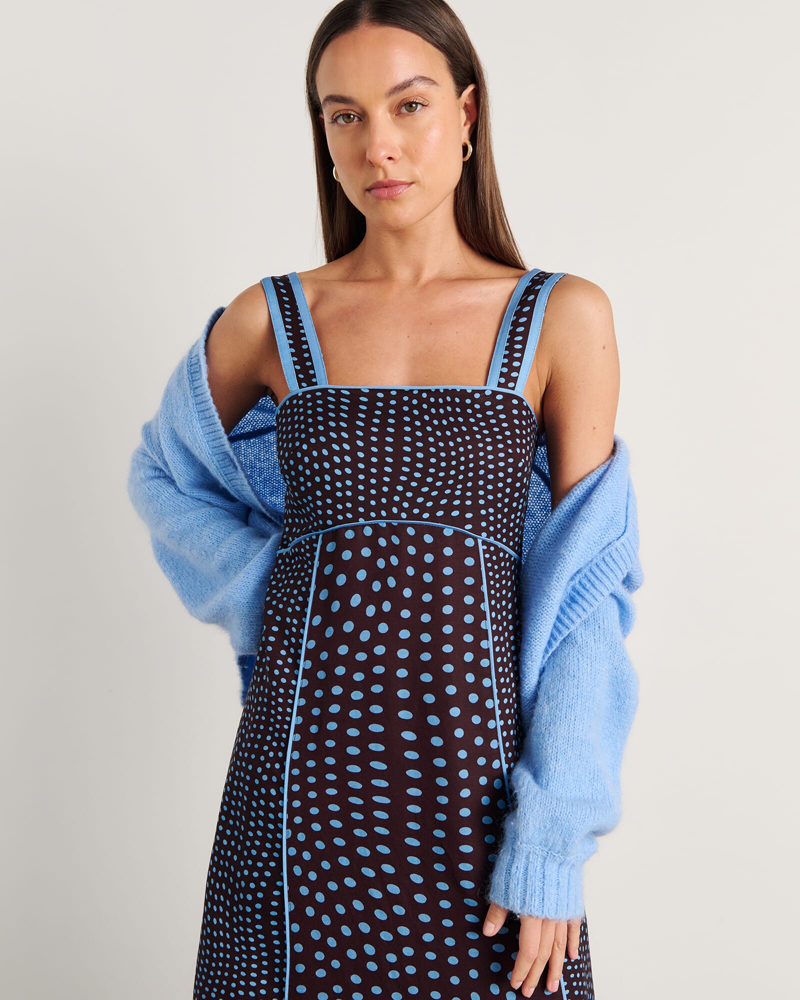 JAG ania spot midi dress brownmulti