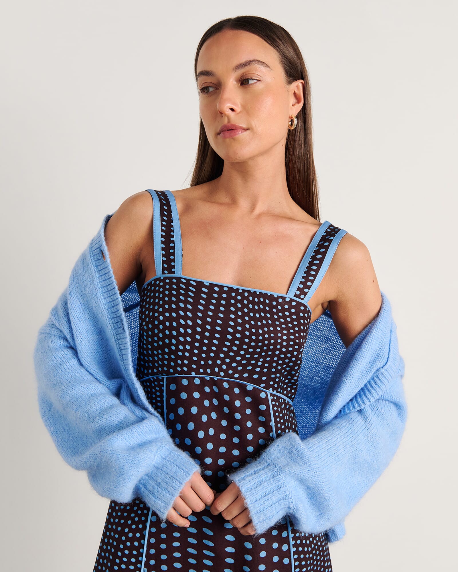 JAG ania spot midi dress brownmulti