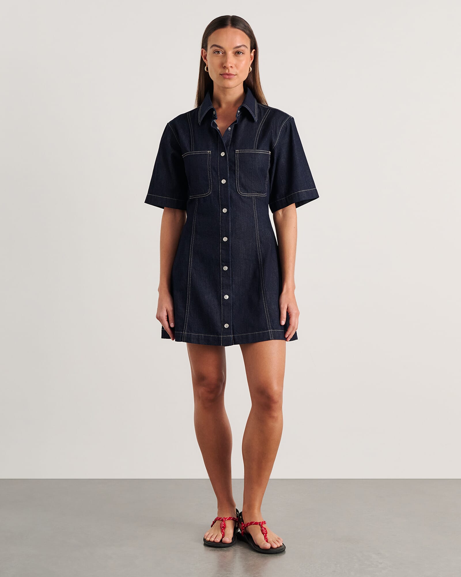 JAG loe short sleeve denim dress rawwash