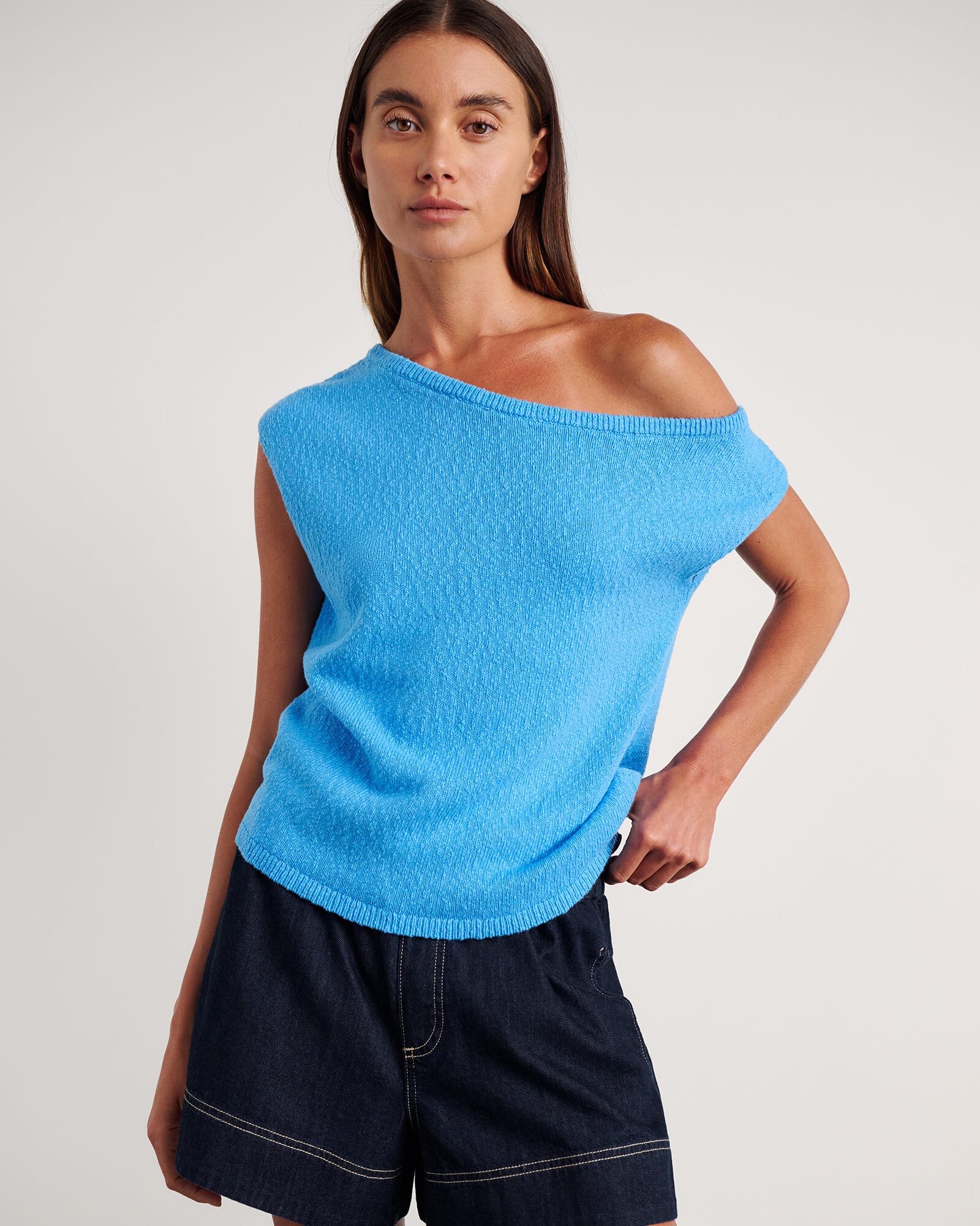 JAG arden off shoulder knit belleblue