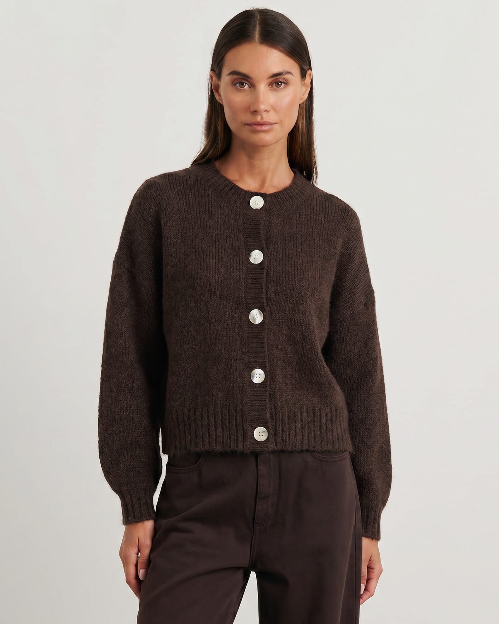 JAG lily fluffy knit cardigan darkchocolate