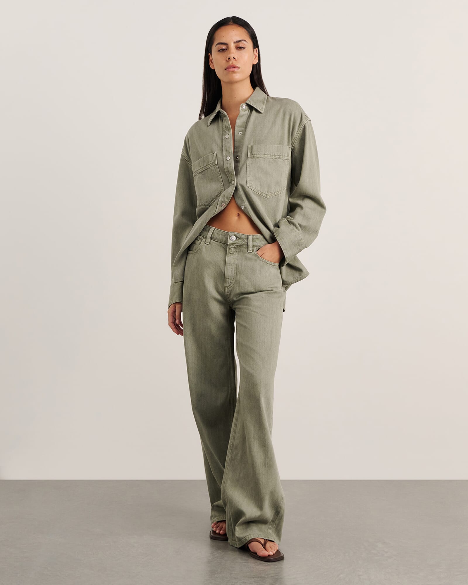 JAG loe denim shacket sage