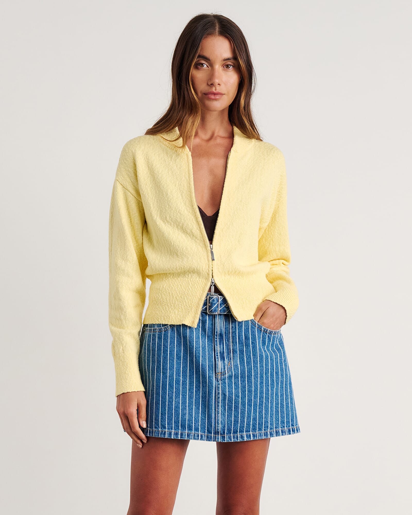 JAG arden zip knit cardigan lemonsorbet